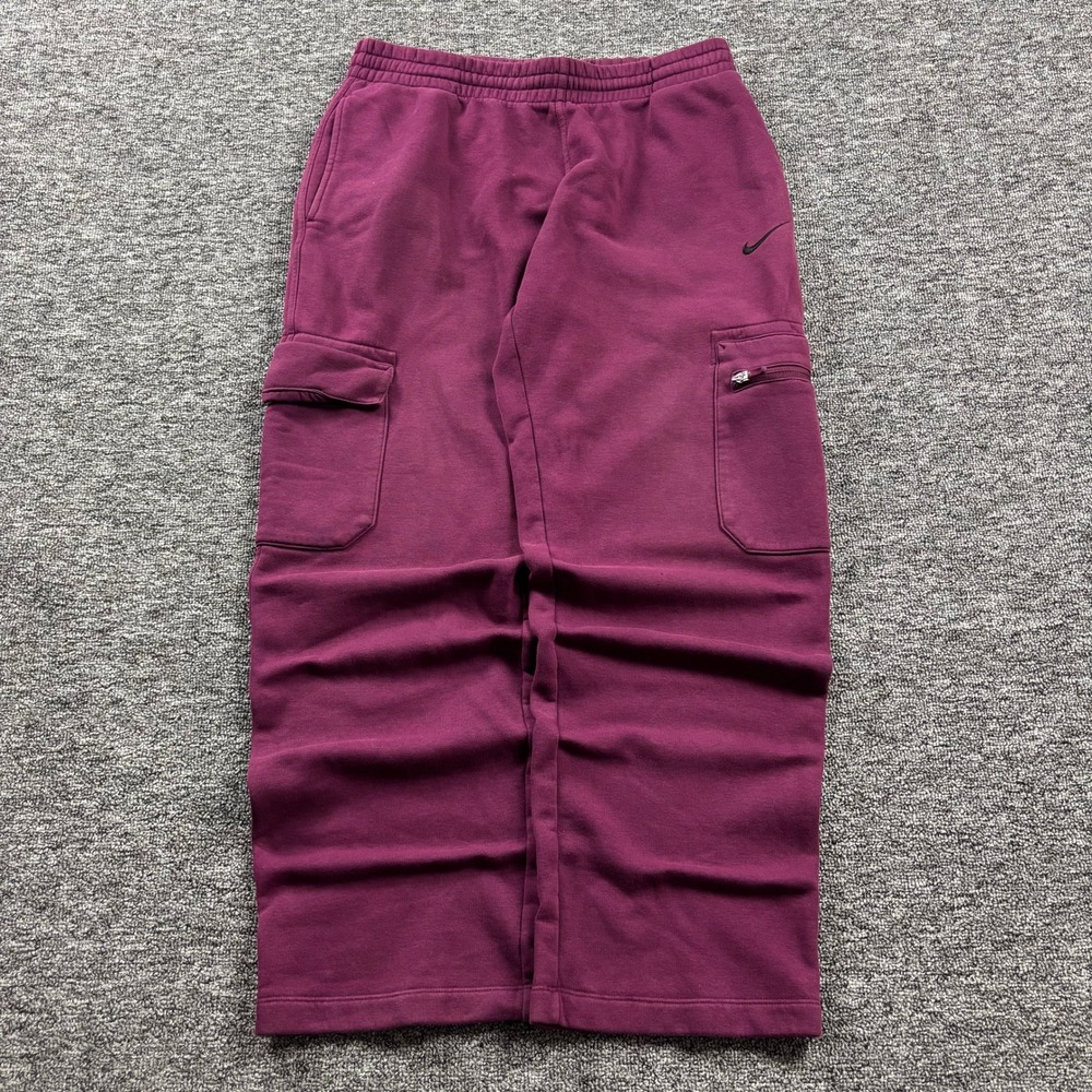 Y2K 2000s Nike Baggy Wide Leg Cargo Maroon Sweatpants Size Large